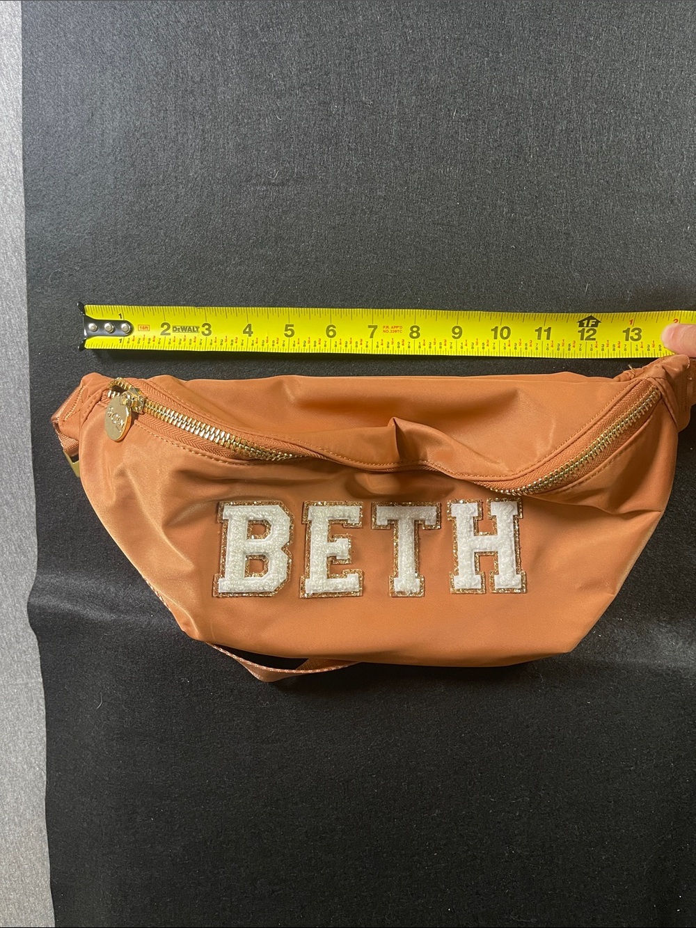 Stoney Clover Lane Copper Brown Crossbody Belt Bag with BETH Applique